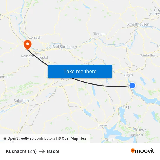 Küsnacht (Zh) to Basel map