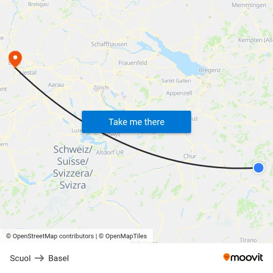 Scuol to Basel map