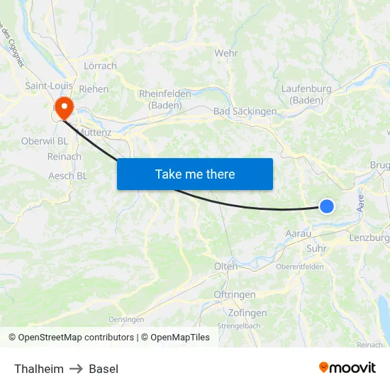 Thalheim to Basel map