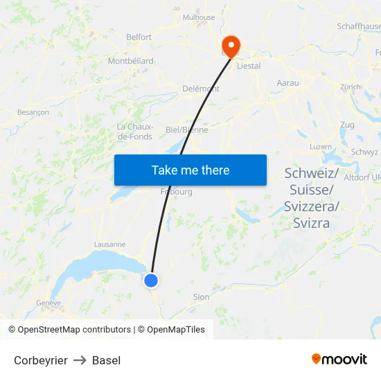 Corbeyrier to Basel map