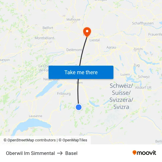 Oberwil Im Simmental to Basel map
