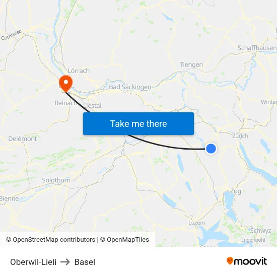 Oberwil-Lieli to Basel map