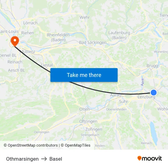 Othmarsingen to Basel map