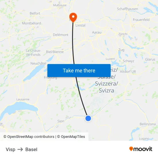 Visp to Basel map