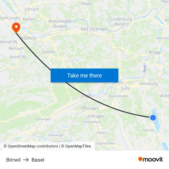 Birrwil to Basel map