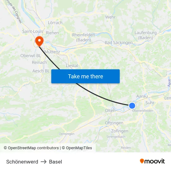 Schönenwerd to Basel map