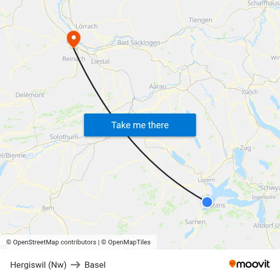 Hergiswil (Nw) to Basel map