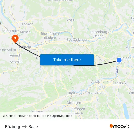 Bözberg to Basel map