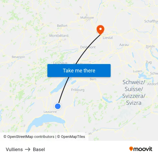 Vulliens to Basel map
