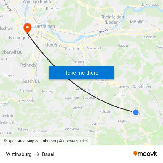 Wittinsburg to Basel map