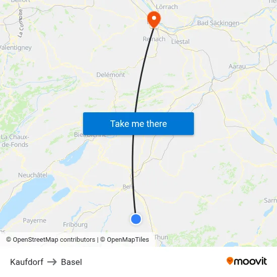 Kaufdorf to Basel map