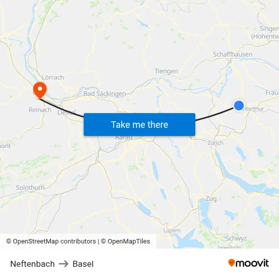 Neftenbach to Basel map
