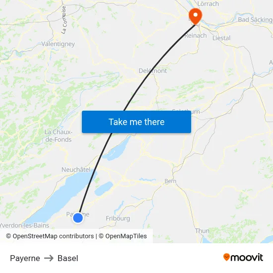 Payerne to Basel map