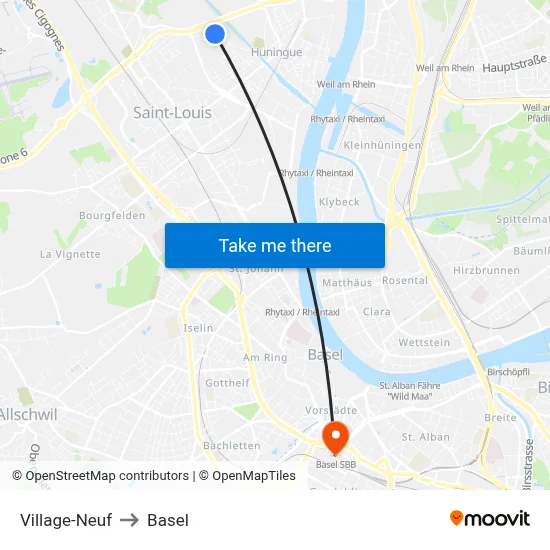 Village-Neuf to Basel map