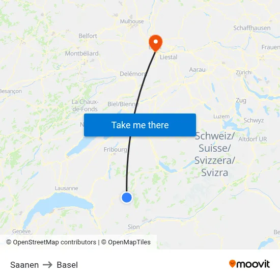Saanen to Basel map