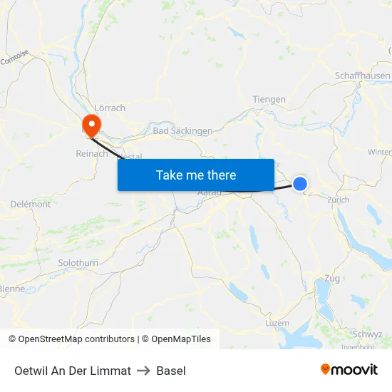Oetwil An Der Limmat to Basel map