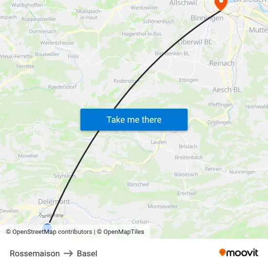 Rossemaison to Basel map