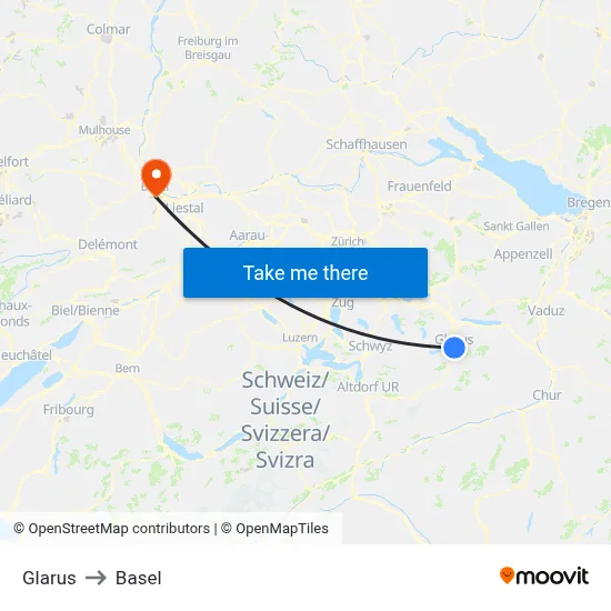 Glarus to Basel map
