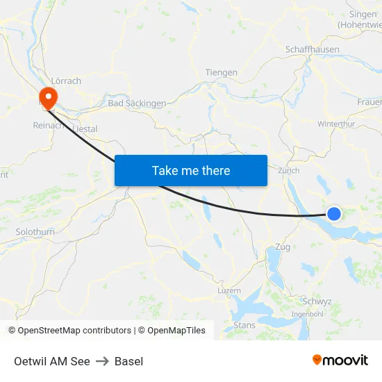 Oetwil AM See to Basel map