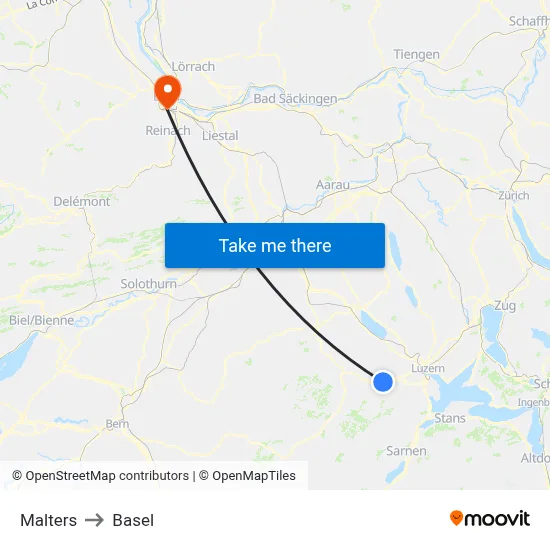 Malters to Basel map