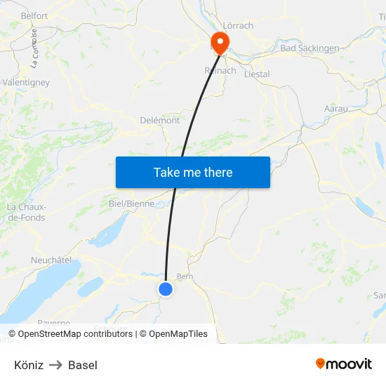 Köniz to Basel map