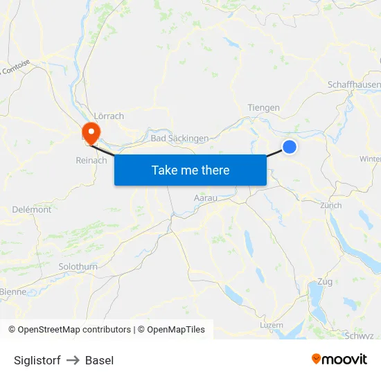 Siglistorf to Basel map