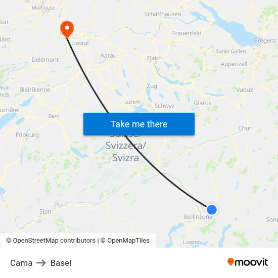 Cama to Basel map