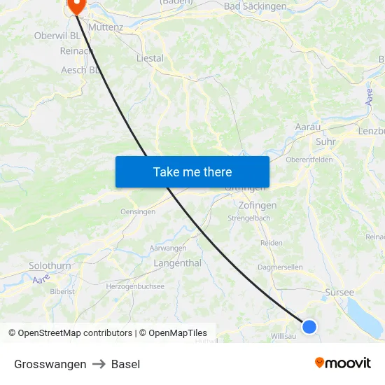 Grosswangen to Basel map
