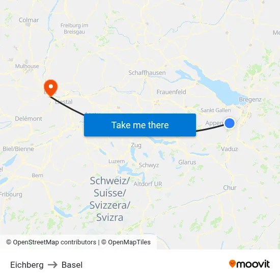 Eichberg to Basel map