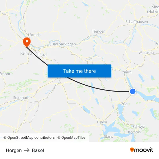 Horgen to Basel map