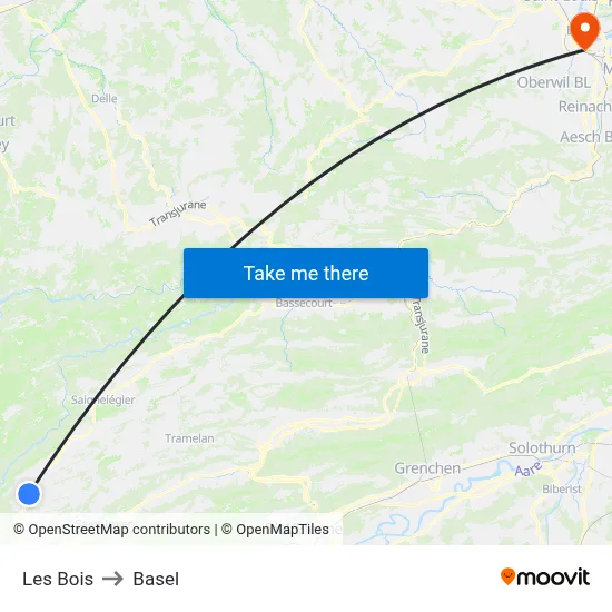 Les Bois to Basel map