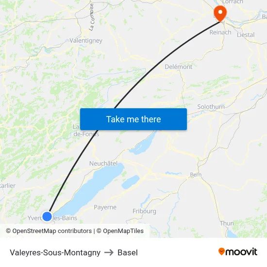 Valeyres-Sous-Montagny to Basel map