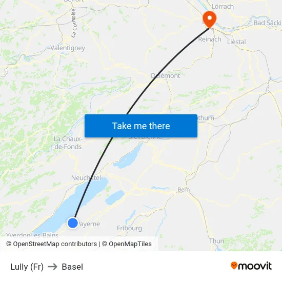 Lully (Fr) to Basel map