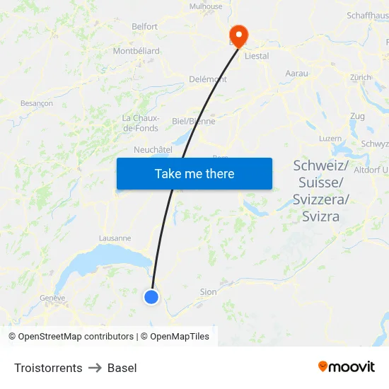 Troistorrents to Basel map