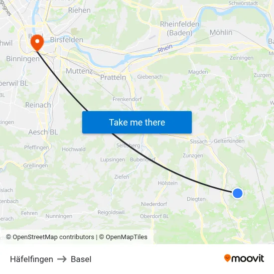Häfelfingen to Basel map
