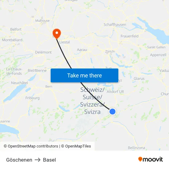 Göschenen to Basel map