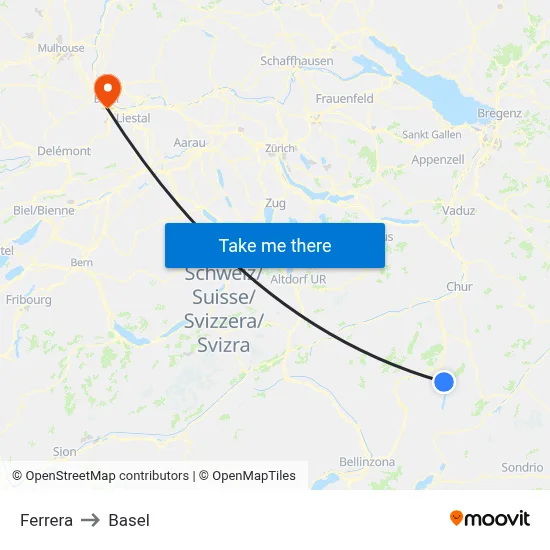 Ferrera to Basel map