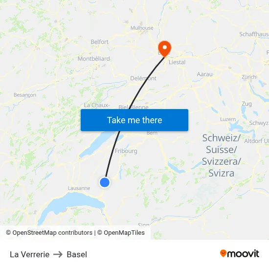 La Verrerie to Basel map