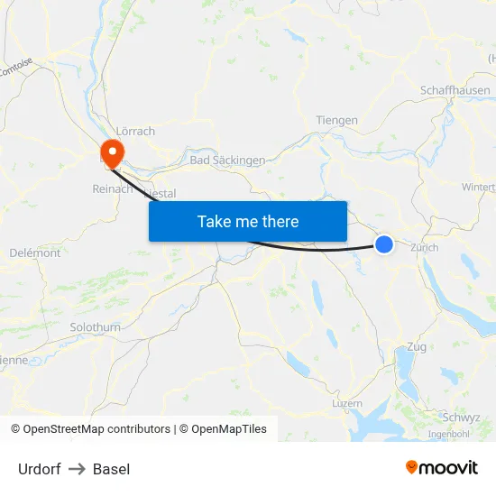 Urdorf to Basel map