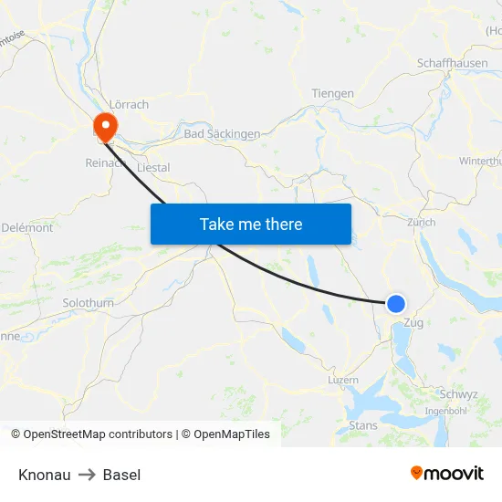 Knonau to Basel map