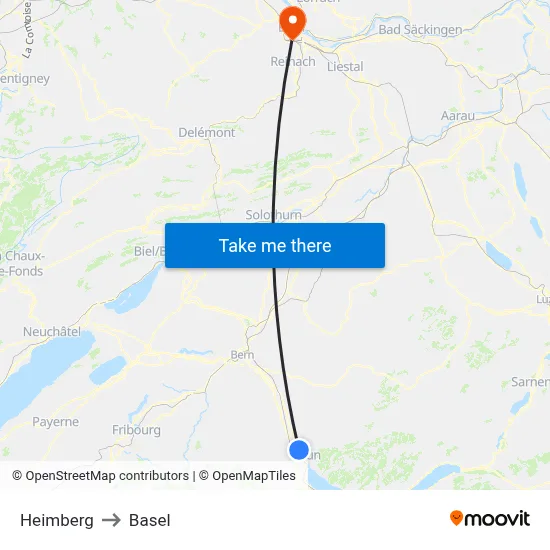 Heimberg to Basel map