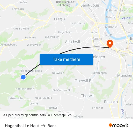 Hagenthal-Le-Haut to Basel map