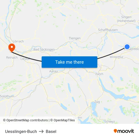 Uesslingen-Buch to Basel map