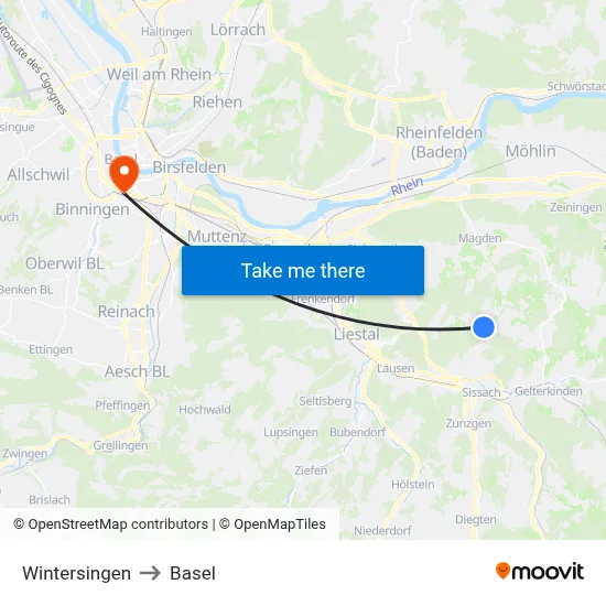 Wintersingen to Basel map