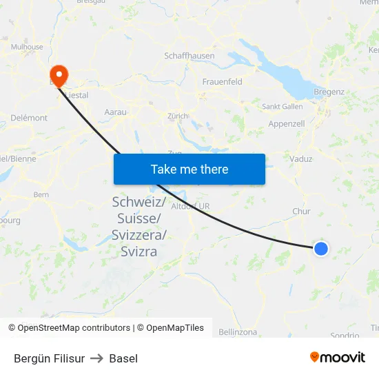 Bergün Filisur to Basel map
