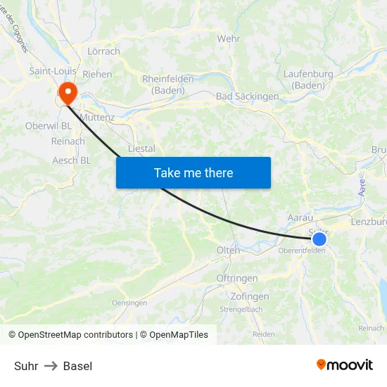 Suhr to Basel map