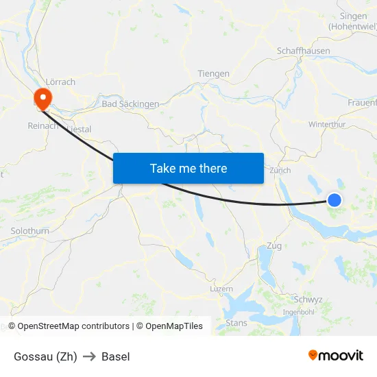 Gossau (Zh) to Basel map
