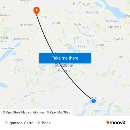 Cugnasco-Gerra to Basel map