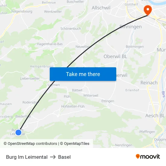Burg Im Leimental to Basel map