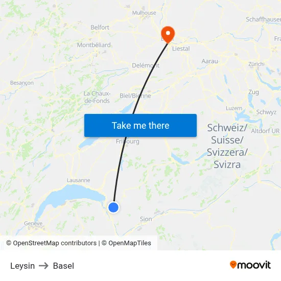 Leysin to Basel map